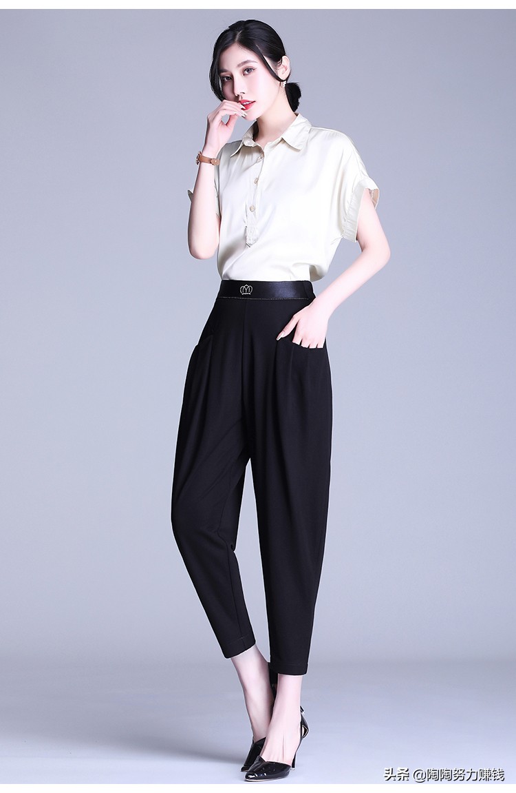 2023大码哈伦裤弹力夏款显瘦,新款显瘦休闲萝卜裤米白色哈伦裤