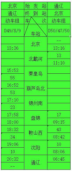 赤峰到通辽的火车站列车时刻表,廊坊到通辽火车站列车时刻表