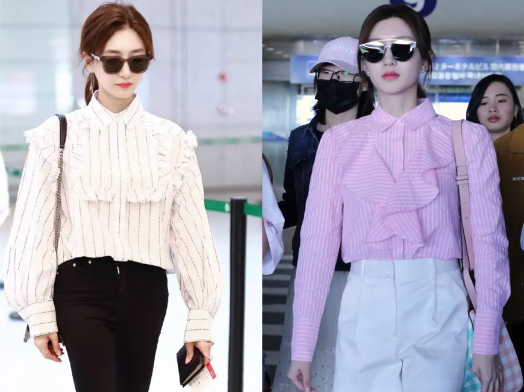 江疏影穿搭日常,照片中的江疏影身穿拼接格子衬衫