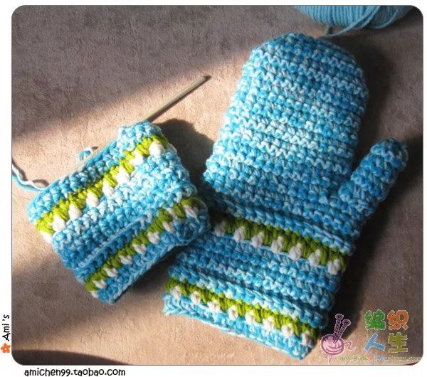 钩针编织手套的教程,男孩提花手套花样图案图解