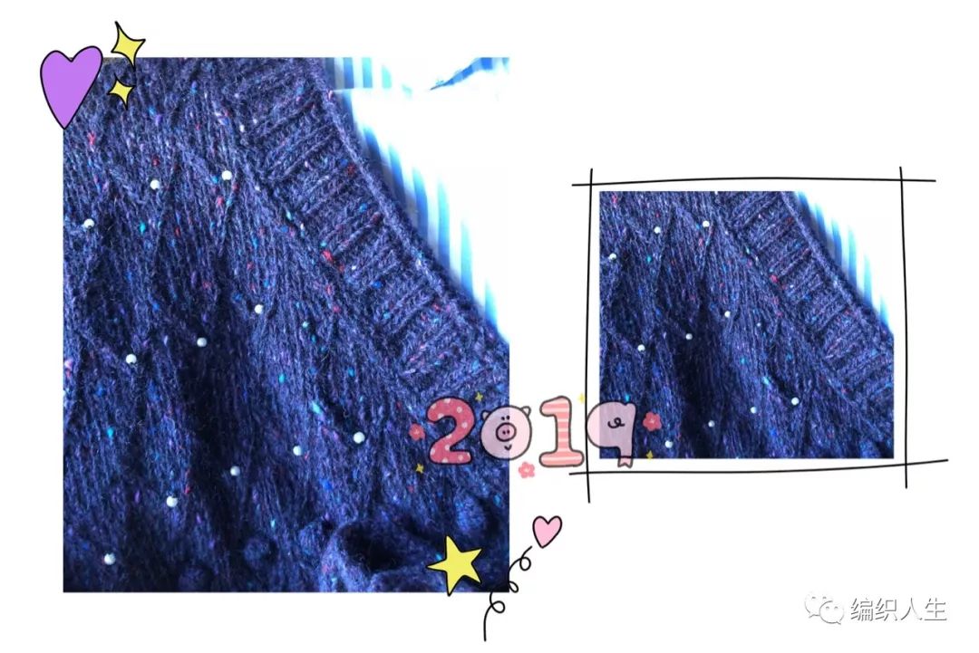 花线彩点卷边圆领针织开衫,杂色彩点毛衣开衫