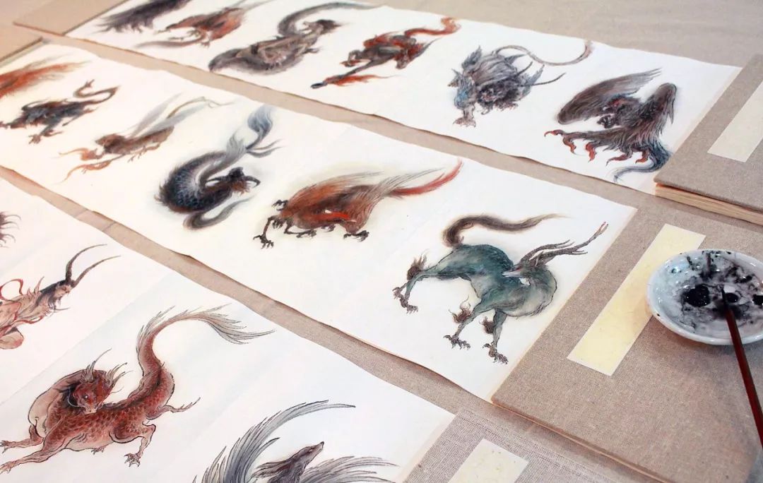 山海经异兽艺术画作,90后画家画山海经