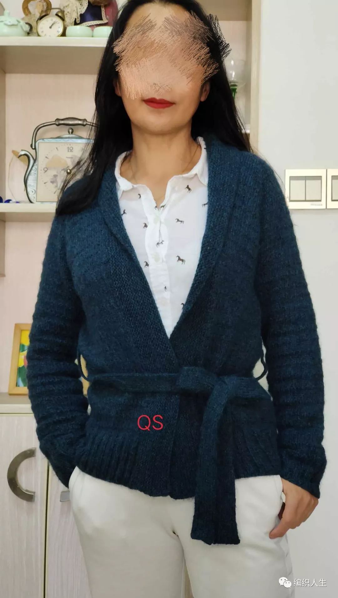 青果领针织开衫女长款,天蓝色毛线开衫女款2022款网红