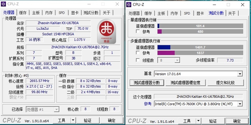 兆芯kx-u6780a相当于酷睿几,兆芯kx-u6780相当于酷睿几