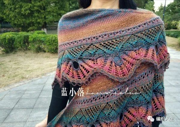 女式叶子花毛线披肩织法,花语大披肩图解