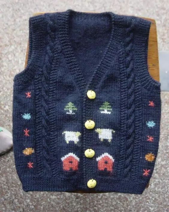 最新款小孩背心的织法,女宝宝带帽毛背心的织法