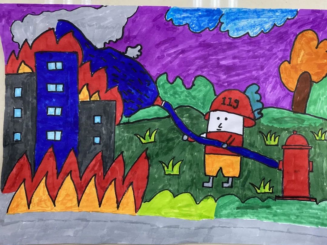 119消防创意美术活动,119消防宣传主题画