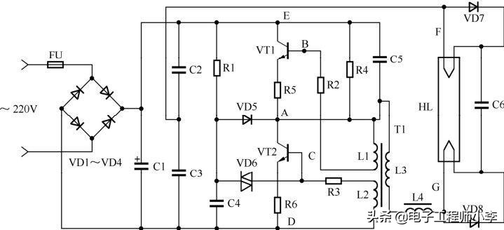 电子节能灯电路图,节能灯电路图及工作原理