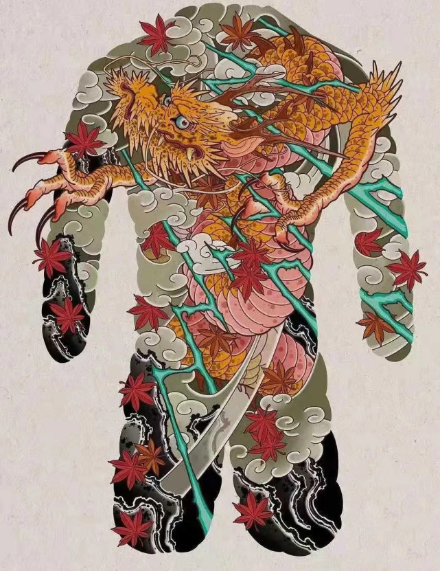 适合女生纹的大满背通体手稿,日式通体满背龙手稿