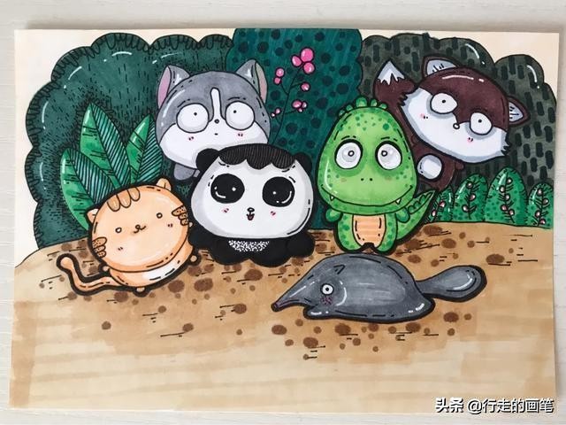 怎么用马克笔画各种各样的小动物,马克笔手绘简单又漂亮的小动物