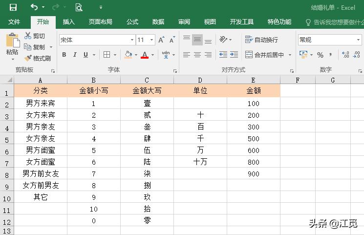 excel怎么制作结婚礼单,婚礼excel表格