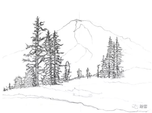 6-12岁儿童风景速写课程入门网课,风景速写临摹图片高清树和房子