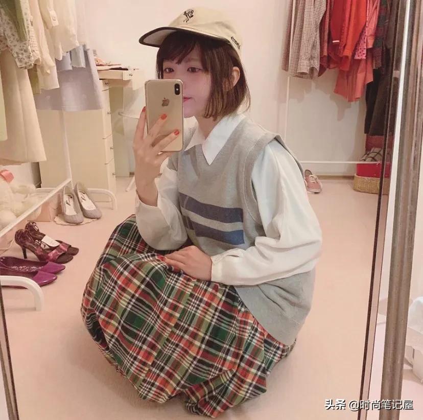 菱格纹格子裙,女人味十足的打底裙