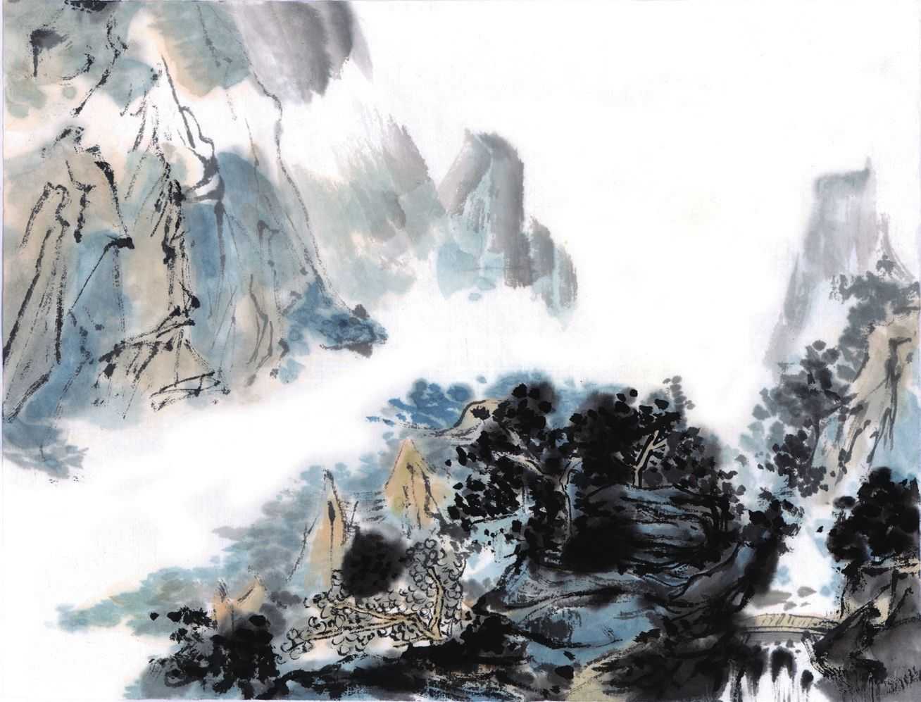 儿童山水画10-12岁国画范画,零基础国画山水画教学视频