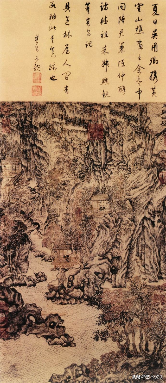 元代王蒙山水画手卷真品,元代画家王蒙的山水画