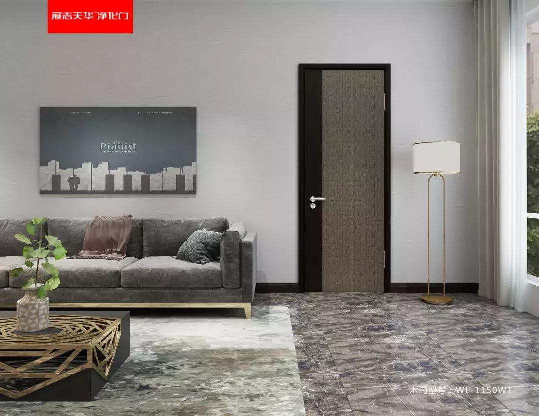 春天木门背景墙效果图,外平内开布纹铝木门效果图