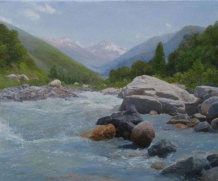 俄罗斯艺术家AydemirSaidov的人体绘画,花间的美丽少女