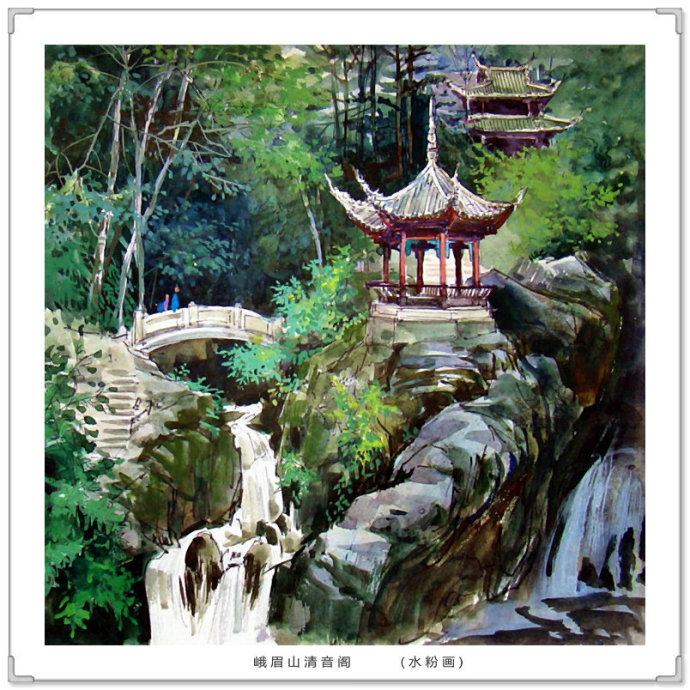 文化高级感十足的青绿山水画,古典山水写实油画作品