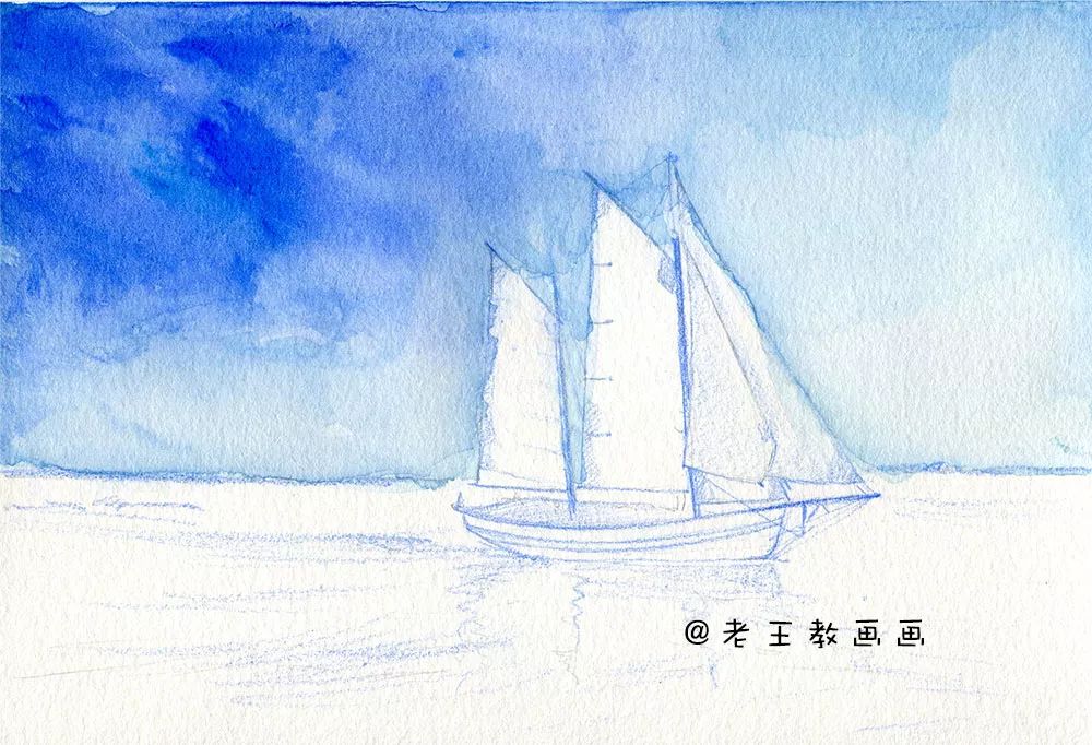 水彩教程来了，教你画海洋，天空和帆船