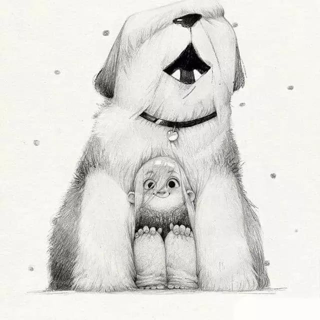 画动漫人物黑白插画素描,看似荒诞而有创意的素描插画