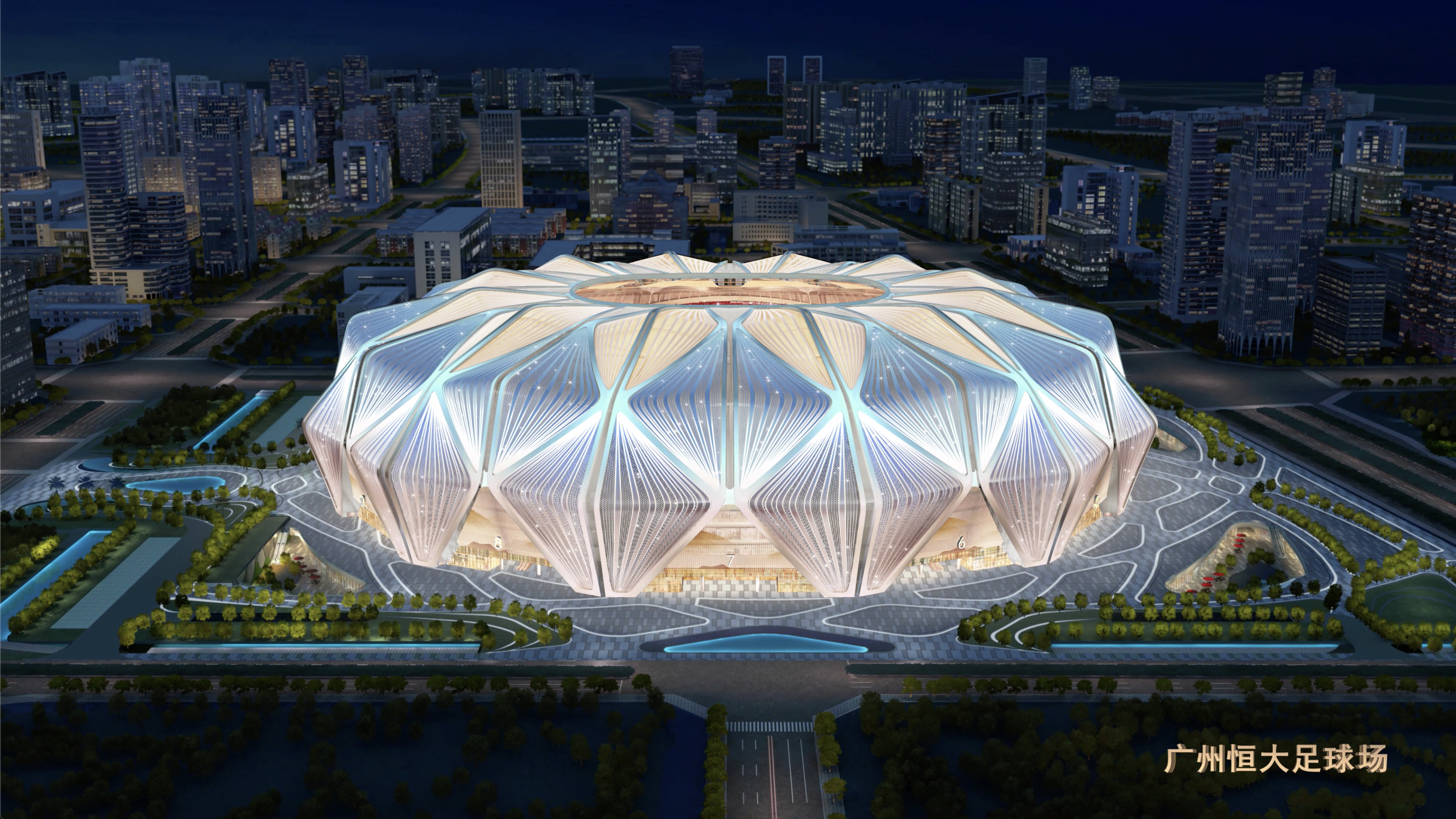 恒大足球场灯光效果曝光,恒大十万人球场灯光效果图