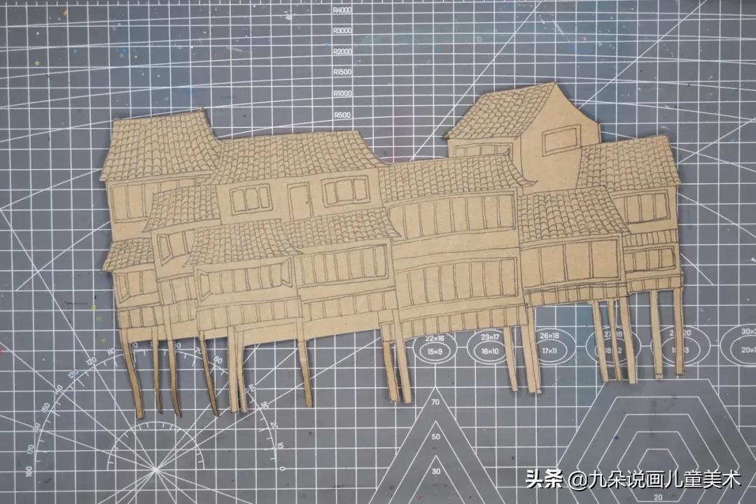 简单好看的手绘墙画儿童,创意儿童画苗族吊脚楼