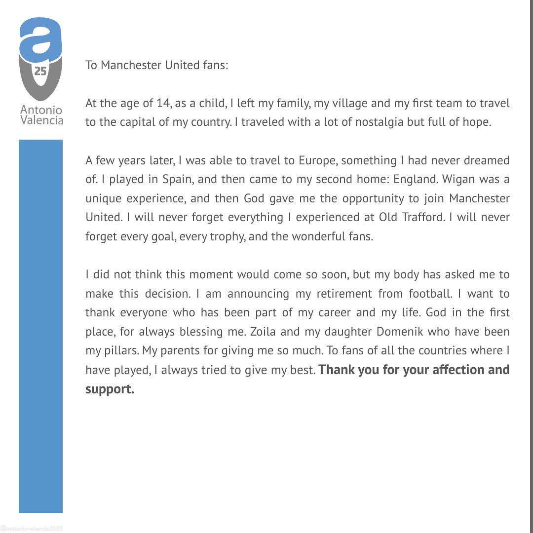 曼联瓦伦西亚7号,安东尼奥瓦伦西亚现状