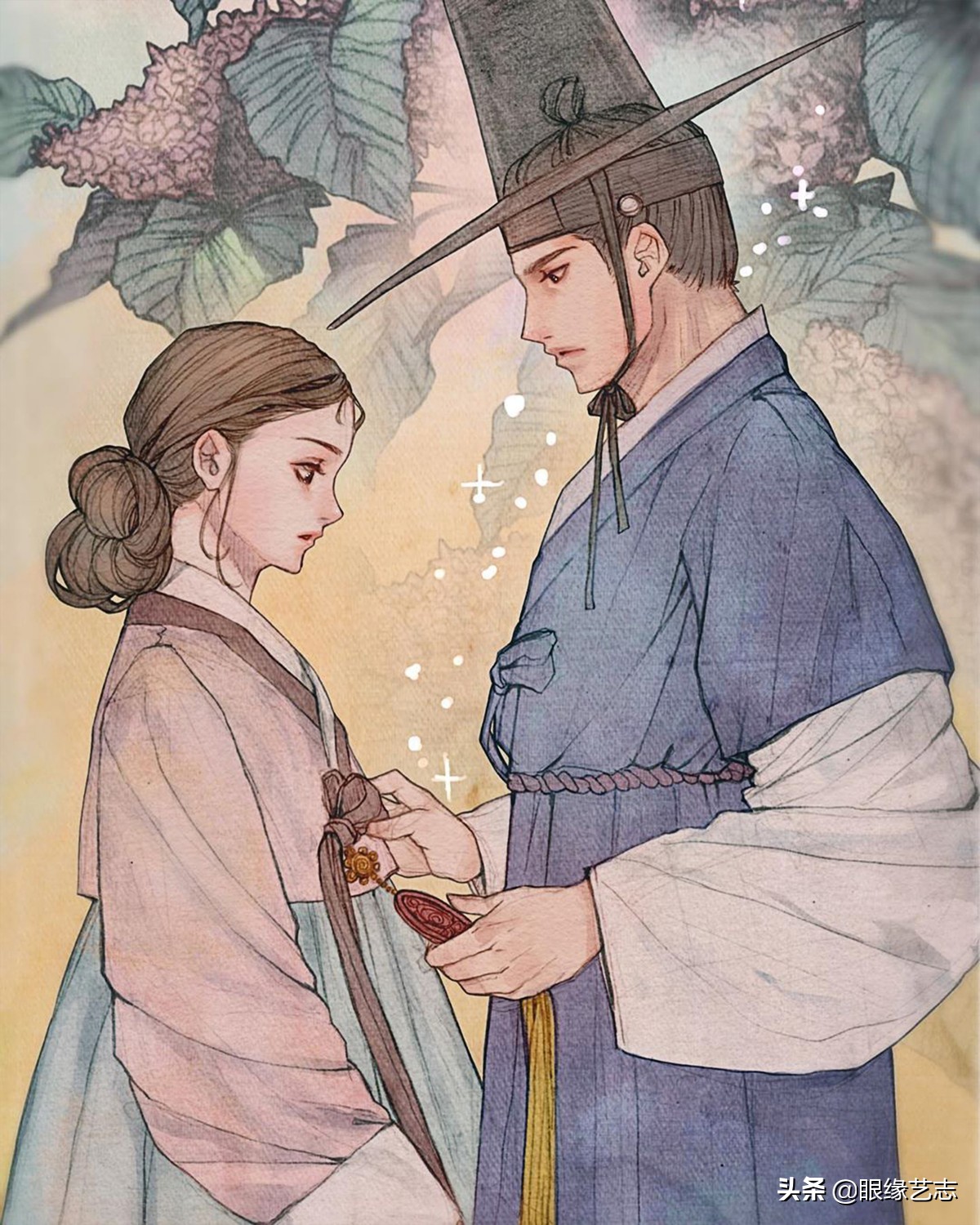 韩式穆夏风插画,韩国传统服饰插画