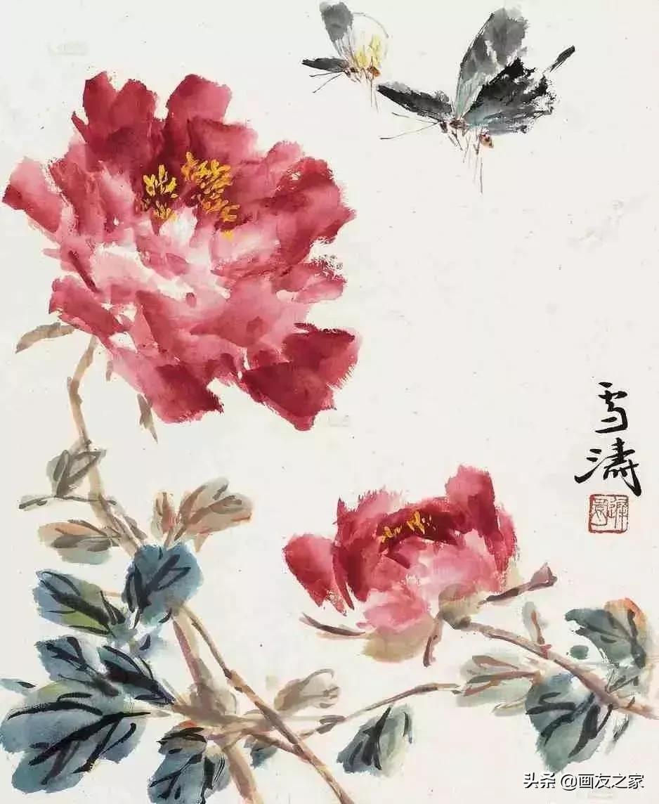 写意牡丹嫩枝干怎么调色,写意牡丹构图100例横幅