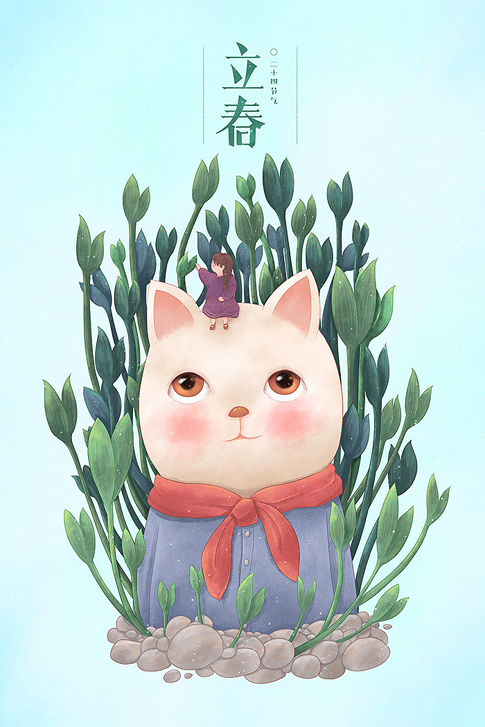 小清新唯美猫咪插画壁纸,猫咪卡通形象插画图片