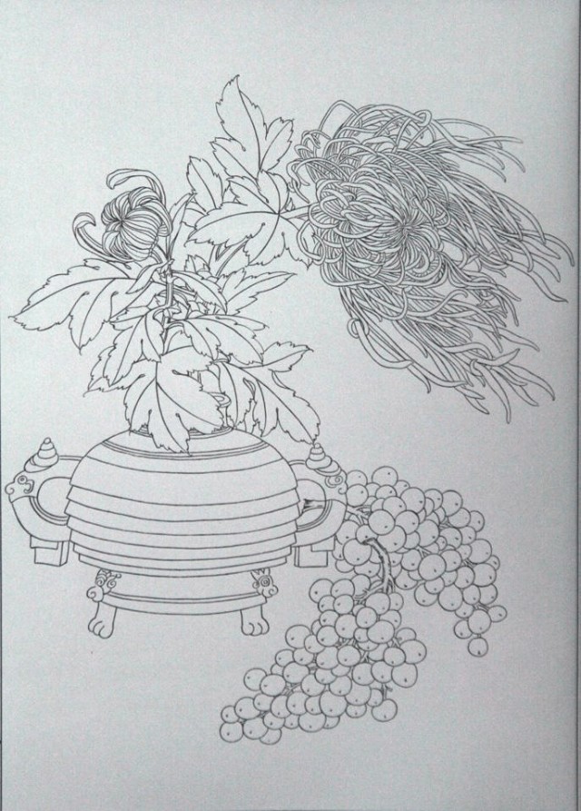 工笔勾线葡萄的画法,工笔画葡萄的上色画法步骤