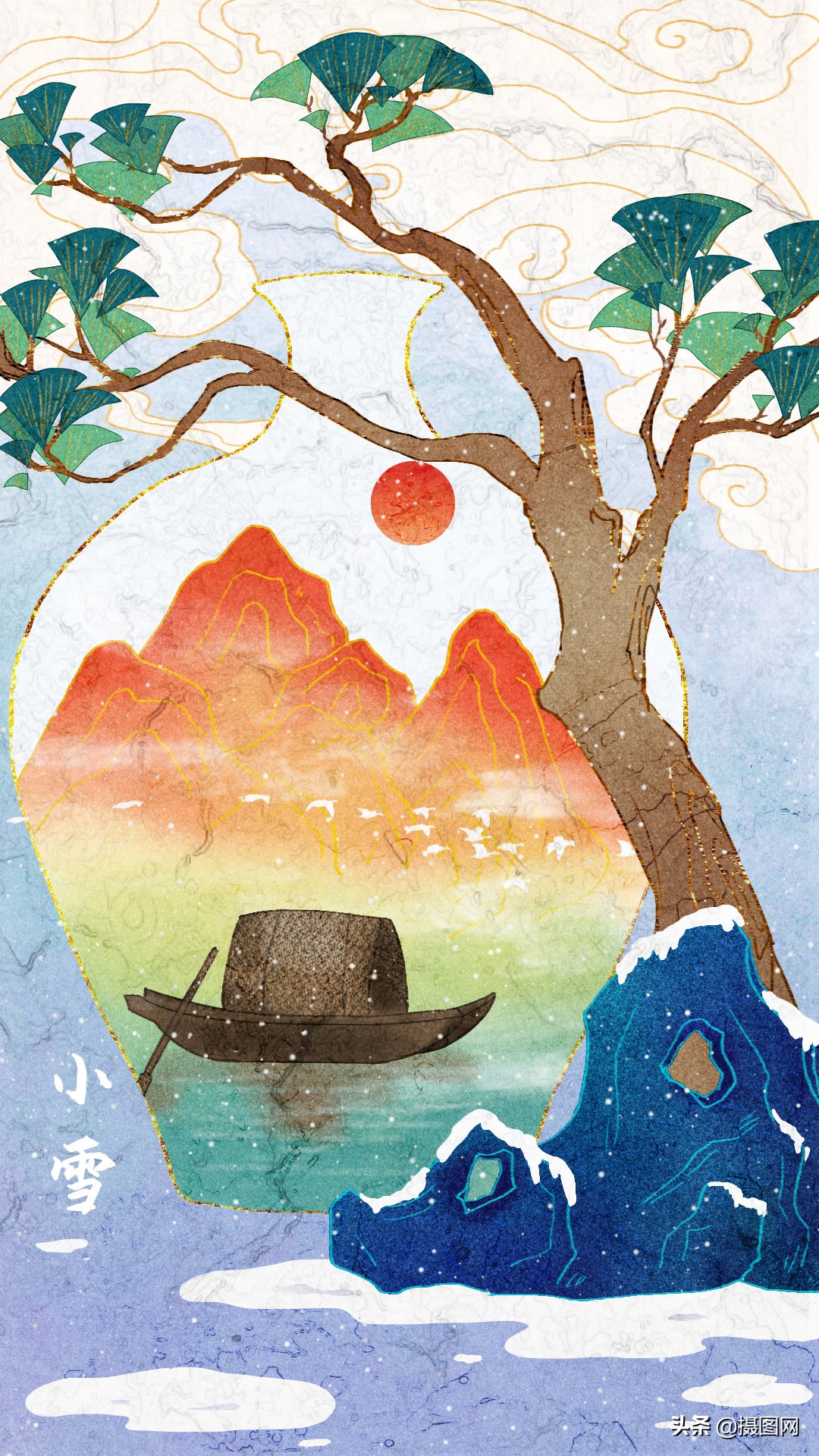 国潮插画水彩图集,水彩新国风插画壁纸