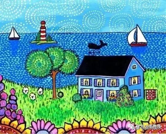 水粉作品风景清新,清凉一夏的水粉作品