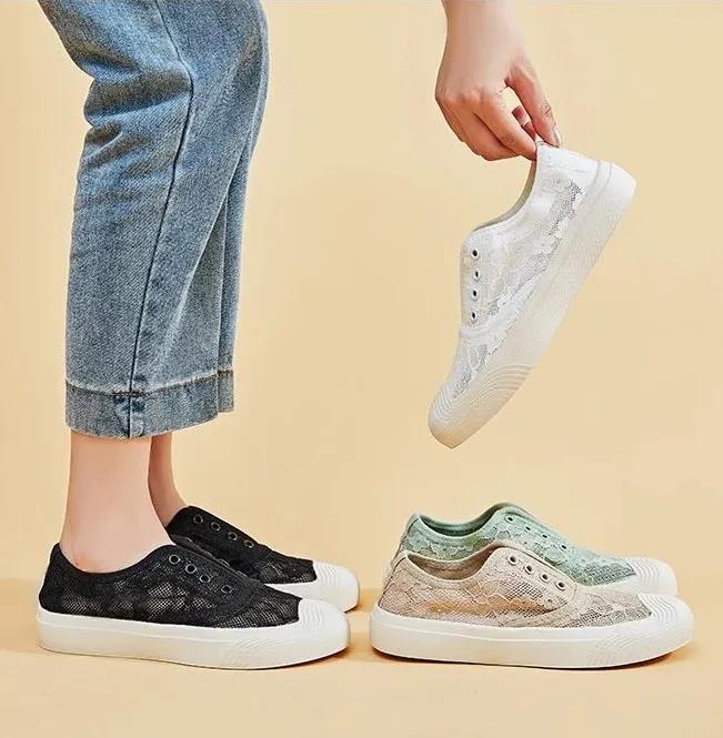 春款透气蕾丝懒人鞋,蕾丝亚麻懒人鞋