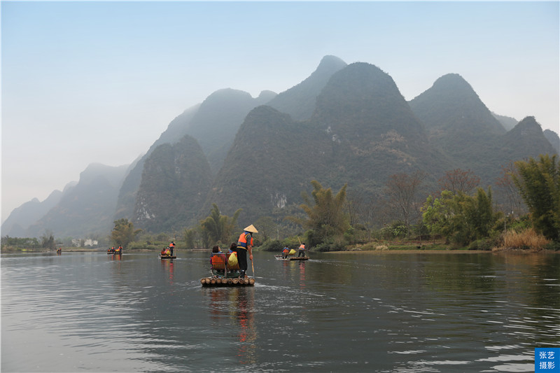 阳朔遇龙河8人船打水筏漂流,阳朔遇龙河竹筏八人筏