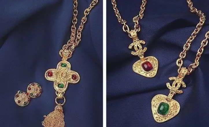 VintageChanel中古琉璃饰品,中古香奈儿双c项链