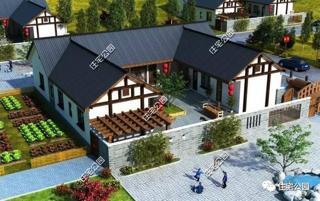 自建四合院合院,中式仿古三合院乡下四合院一层