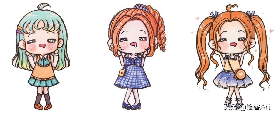 马克笔q版字母怎么画,马克笔手绘漫画少女q版