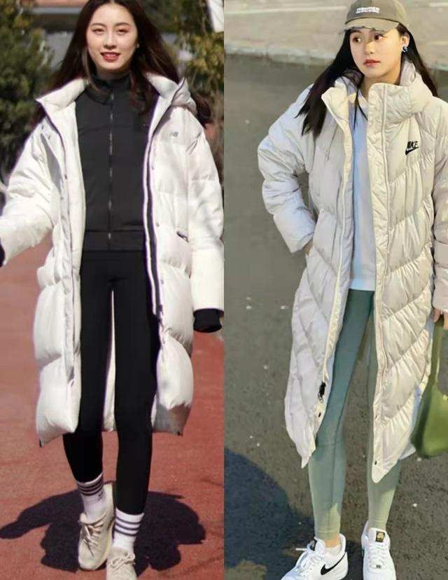 牛仔阔腿裤穿搭冬季羽绒服,阔腿裤冬季搭配短款羽绒服米白色