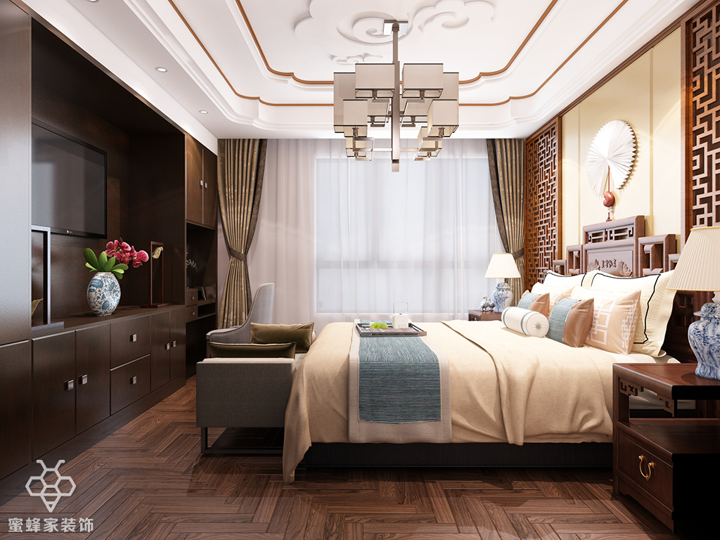 大连华润海中国新中式装修,大连华润海中国7期三室一厅