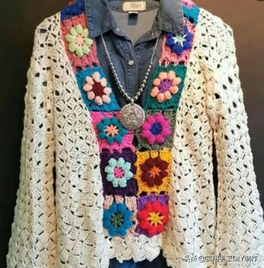 祖母方格编织长款外套教程,针织作品70款简约