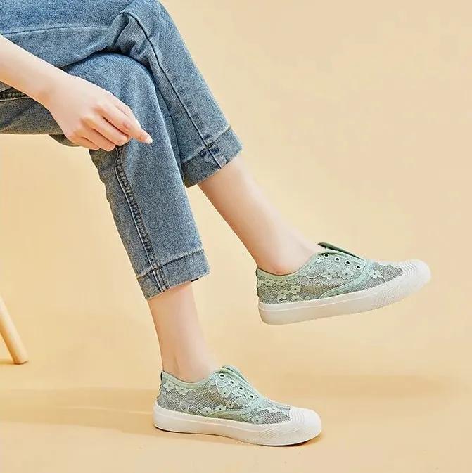 春款透气蕾丝懒人鞋,蕾丝亚麻懒人鞋
