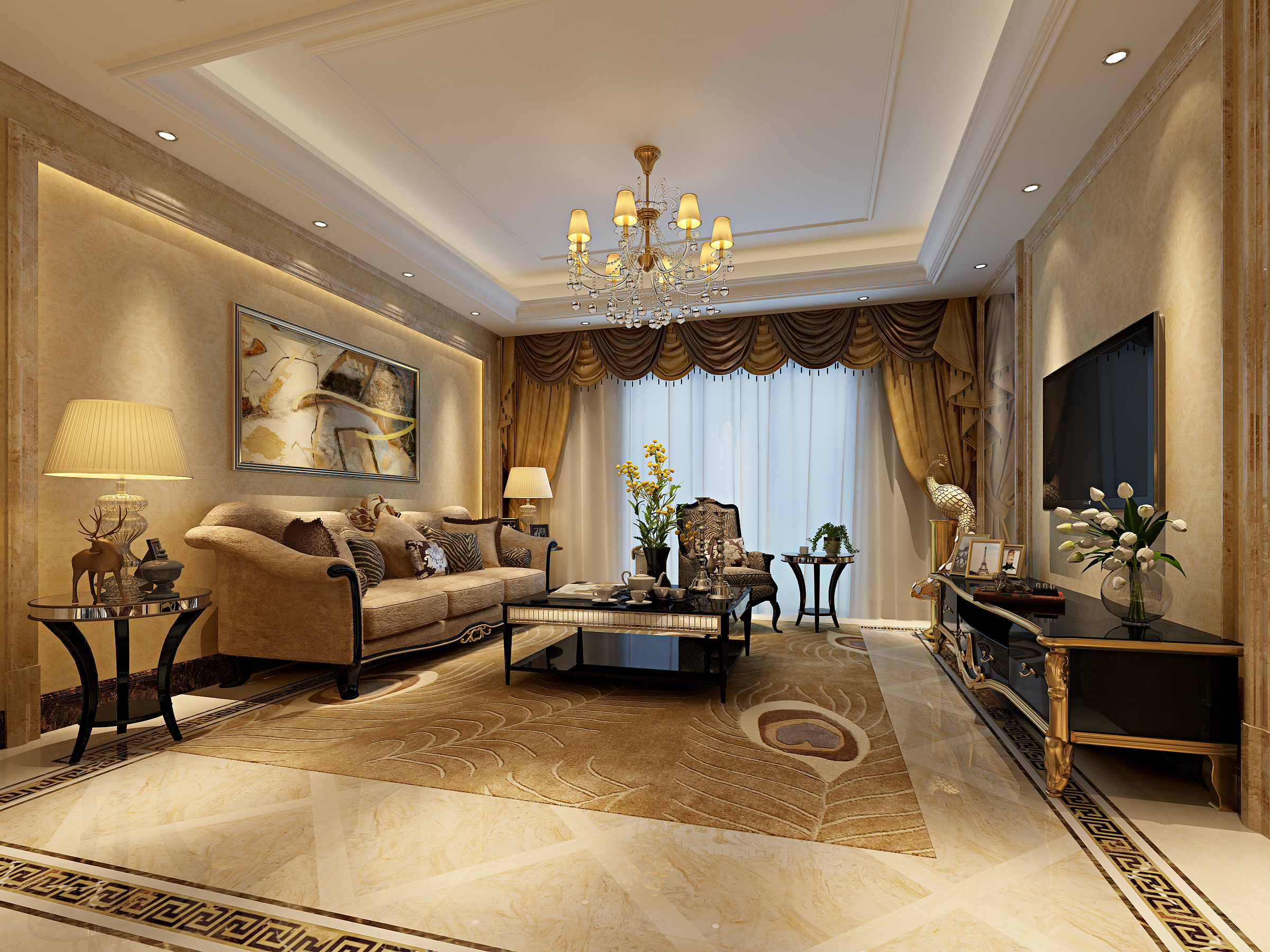 背景墙家装设计现代轻奢风客厅,禅意新中式厨房吊顶效果图