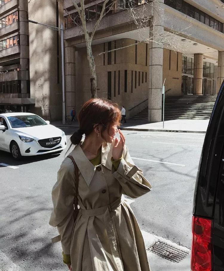 韩系欧尼风衣外套,韩国欧尼黑色大衣搭配