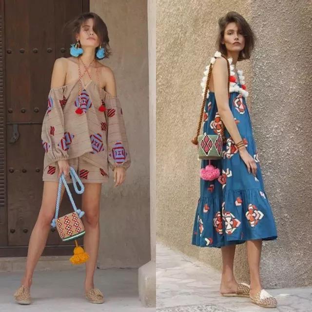 波西米亚风披肩夏天,绿色波西米亚夏天印花连衣裙