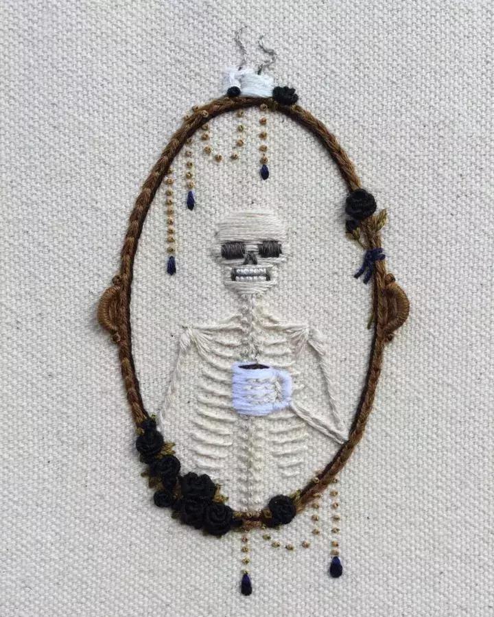 刺绣半袖骷髅,牛仔刺绣骷髅