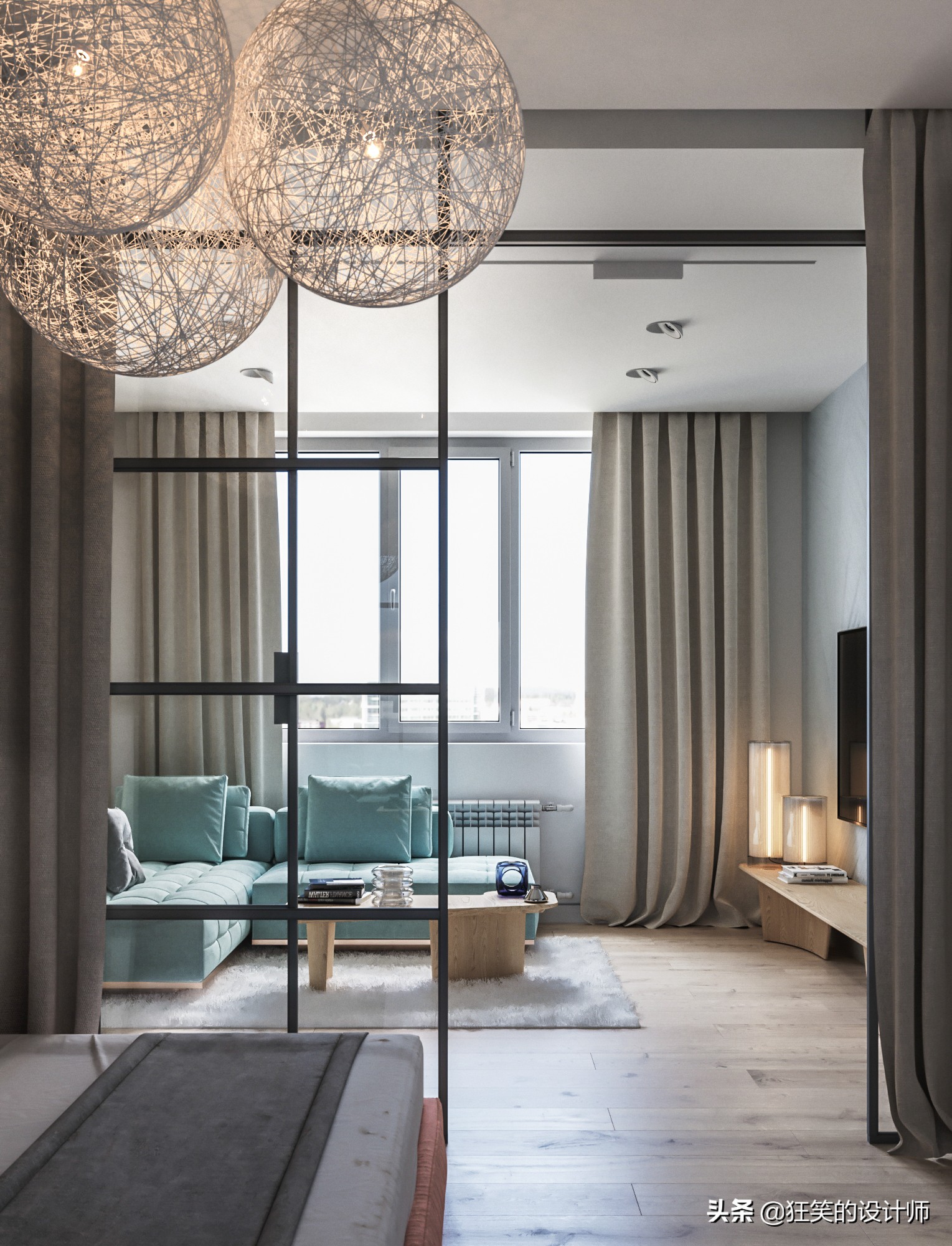 45平两居室设计效果图,45平米打造两室一厅