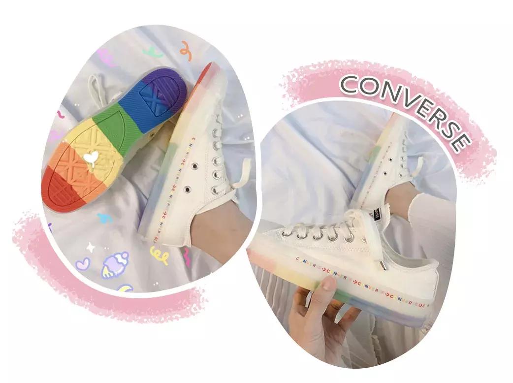 匡威白色彩虹高帮帆布鞋,匡威彩虹鞋高帮