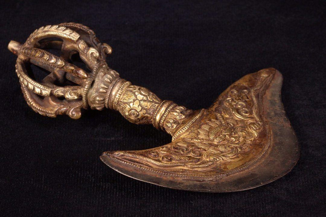 18世纪铜鎏金金刚杵,金刚橛钺刀