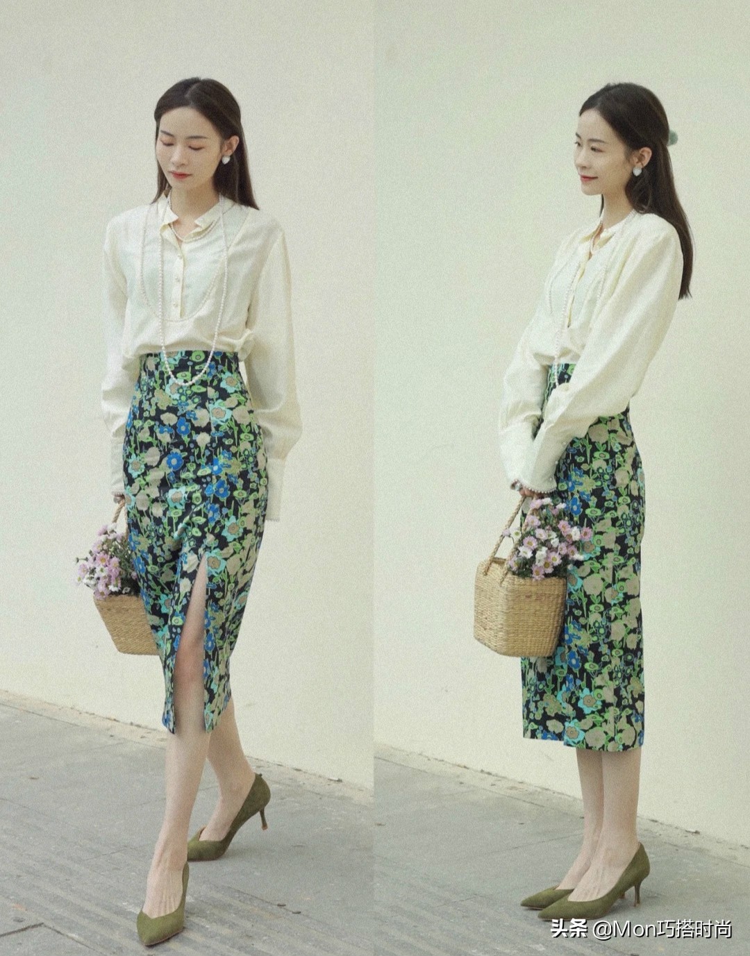今夏“回头率”超高的穿法：膝下裙+低跟鞋、连衣裙+平头鞋，好美